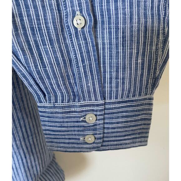 UNTUCKit Linen Striped Long Sleeve Blouse Shirt Blue White Size 12 NEW - Picture 4 of 9